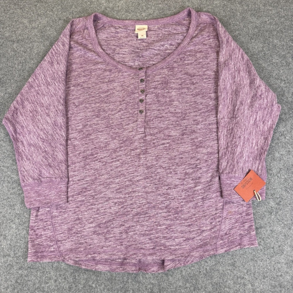 Mossimo NWT Women's Size M Purple Space Dye 3/4 Sleeve Henley Pullover Shirt